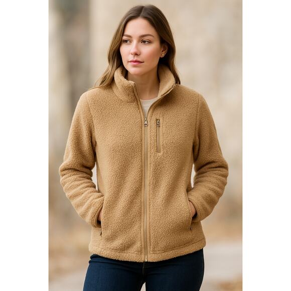Minimalist Cozy Sherpa Fleece Zip Jacket Beige Neutral Calvin Klein M - Picture 1 of 7
